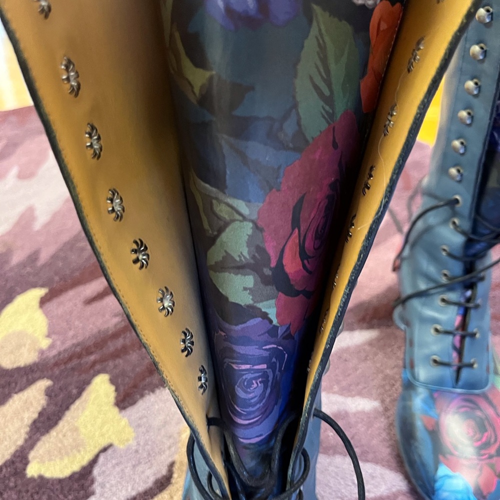 John Fluevog Blue and Red Lace Up Boots - Picture 2 of 15